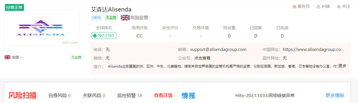 2024年10月29日:艾森达Alisenda外汇平台是由哪个机构监管的？